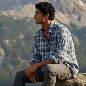 Brooks Brothers Plaid Sport Shirt Linen Blend Size Large